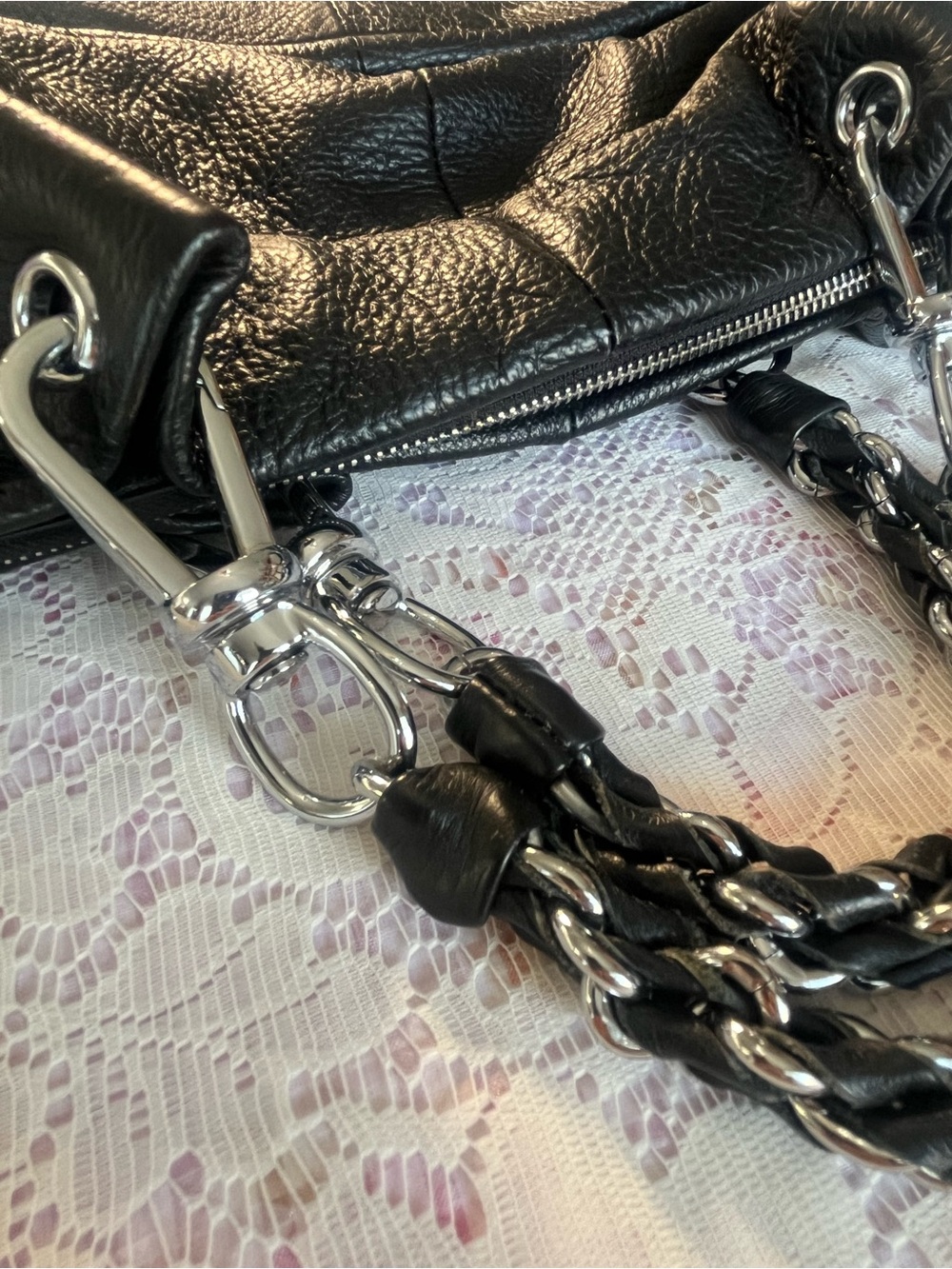 Black Slouchy Shoulder Bag with Chain Detail - Picture 12 of 14